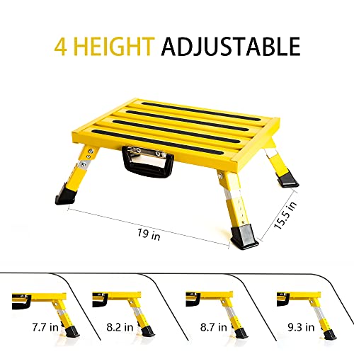 Homeon Wheels RV Steps Portable Foldable RV Steps Anti-Slip Surface with Handles Aluminum Folding Safety Platform Adjustable Height Heavy Duty for Camping Travel Trailer Truck - color: Yellow