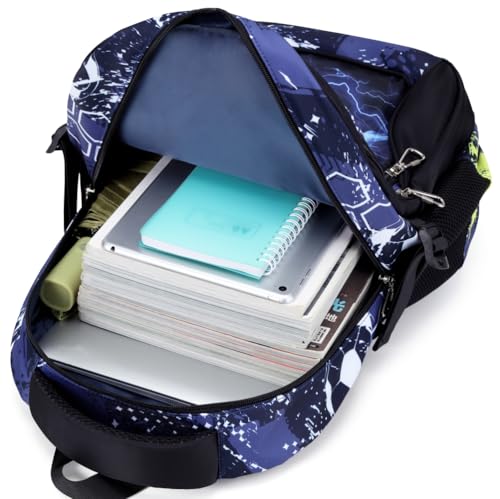 Boys Backpack for Elementary Kids Bookbag Middle School Bags Heavy Duty Soccer Laptop Durable Waterproof 18 In (1-Black) - color: 1-black