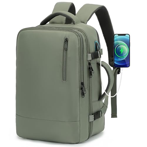 TANTOMI Travel Backpack for Women Men, 15.6 Inch Laptop Backpack Flight Approved, Small Carry-On Bags with USB Charging Port & Shoe Pouch, Casual Daypack on Airplane for Weekender Work Business, Green - color: C-green