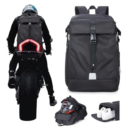 Large Black Motorcycle Backpack – Helmet Backpack for Men Women, Hi Viz EDC Commuter Bag for Riders, Night Travel, and Daily Use with Helmet Holder, Laptop Compartment, Ventilated Back, Urban Gear - color: A1-black Large