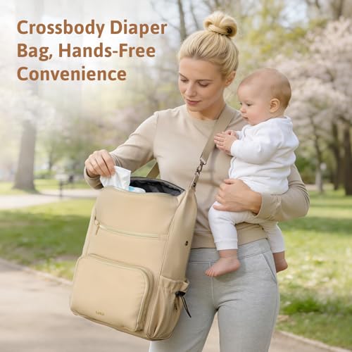 Lekesky Large Diaper Backpack with 16 Pockets, 1.52Lb Lightweight Durable Baby Bag, with Foldable Changing Pad & Pacifier Case, Anti-theft Pocket, Wipes Pocket, Easy to Clean, Khaki - color: Khaki