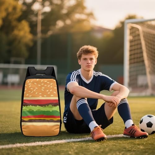 18.5in Basketball Backpack Basketball Bag with Shoe Compartment & Ball Holder, Waterproof Bag for Soccer Volleyball - color: Creative Burger Pattern Print