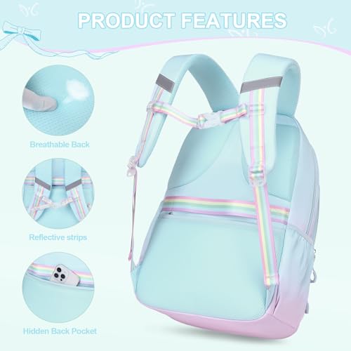 DIGOBAY Backpack for Girls, 3PCS Girls Backpack for School with Lunch Bag Pencil Case, Cute Kids Teens Bookbag for Kindergarten Elementary Preschool Middle School - color: Gradient Blue-purple