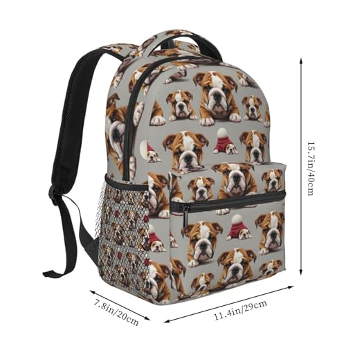 Water Resistant Hiking Backpack English Bulldog Puppy Dog Art, Outdoor Sports Daypack with Side Water Bottle Pocket for Travel and Beach - color: Pattern (749)