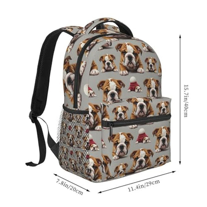 Water Resistant Hiking Backpack English Bulldog Puppy Dog Art, Outdoor Sports Daypack with Side Water Bottle Pocket for Travel and Beach - color: Pattern (749)