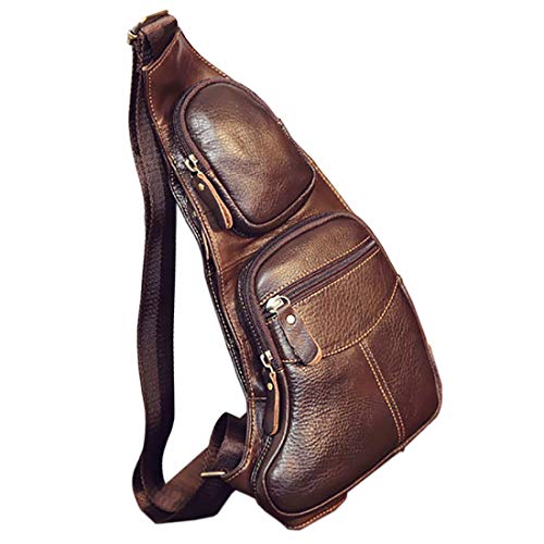 Vintage Leather Sling Bag Backpack for Men Crossbody Shoulder Chest DayPack Backpacks - color: #00brown