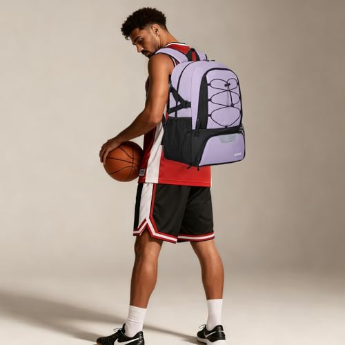 Goloni 40L Basketball Bag,Large Basketball Backpack with Ball Compartment & Shoe Compartment,Backpack for Soccer,Volleyball - color: Light Purple