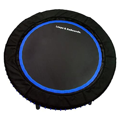 LEAPS & REBOUNDS 48" Adjustable Stability Bar Attachment with 48" Mini Fitness Trampoline and Home Gym Rebounder for Cardio Exercises, Blue