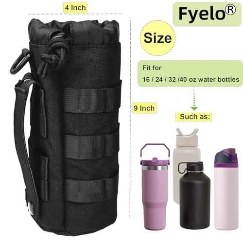 Tactical MOLLE Bottle Pouch Bag, Travel/Sprots Molle Water Bottle Holder with Drawstring Open Top and Mesh Bottom - color: Black
