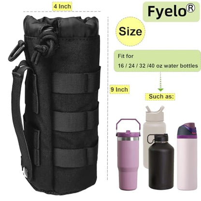 Tactical MOLLE Bottle Pouch Bag, Travel/Sprots Molle Water Bottle Holder with Drawstring Open Top and Mesh Bottom - color: Black