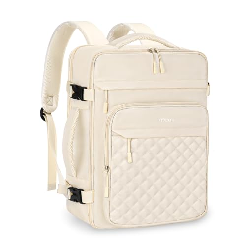 MOSISO Travel Backpack for Women Men, 15-15.6 inch Rhombus Quilted Laptop Backpack Flight Approved with Packing Cubes, 16 inch Carry on Daypack with USB Port for College Work Business, Beige - color: Beige, size: 16 inch