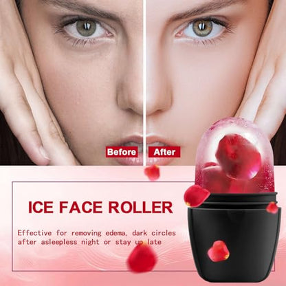 XHJRI Ice Face Roller Massager,Ice Cube Roller for Face, Eyes and Neck Naturally Conditioning and Skin Care,De-Puff Eye Bags,Reduce Migraine Pain,Reusable Massage Silicone Ice Mold (New Black) - color: New Black