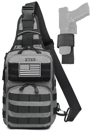 Tactical Sling Backpack With Holster Military Crossbody Bag for Men Single Shoulder Back Pack 10L - color: Grey Gray