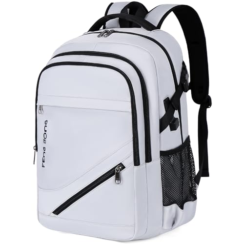 FENGDONG Durable Waterproof Travel Laptop Backpack 17.3 inch,Large College Backpack Bookbag for Men & Women Business Backpack with USB Charging Port and Headset Port Silver Black - color: A4-silver Gray