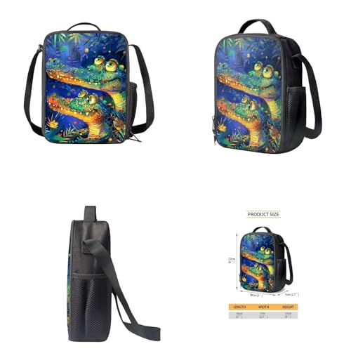 Crocodile Leaves Backpack for Boys 17 Inch Backpack with Lunch Bag Pencil Case Water Bottle Holder Elementary Middle School Student Bookbag for Children Portable Backpack 4 in 1 Set - color: Crocodile Leaves