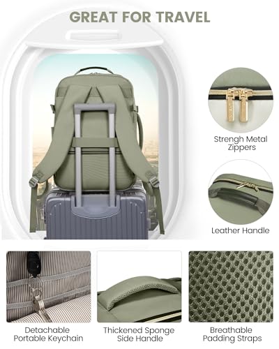 LOVEVOOK 40L Travel Backpack for Women & Men, Airline Approved Carry On Luggage with 3 Packing Cubes, TSA Overnight Bags, Waterproof Personal Item Bag, Weekender Essentials Backpacks fits 17" Laptop - color: Light Green-beige-olive Green, size: Large