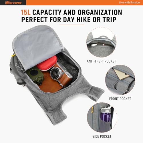 SKYSPER Small Daypack 10L/15L/20L Hiking Backpack Packable Lightweight Travel Day Pack for Women Men - color: Grey, size: 15l
