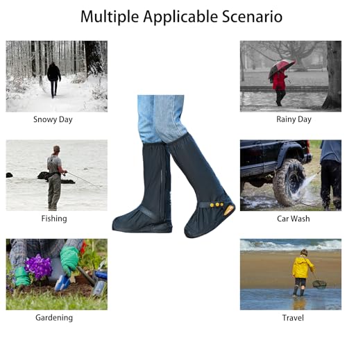 Waterproof Rain Boot Shoe Cover with Reflector Reusable & Foldable - color: Black#Thicked, size: X-Large