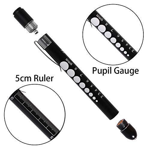 Aokin Medical Pen Light for Nurse Doctor, Reusable LED Medical Penlight Flashlight with Pupil Gauge and Ruler, White Light, Black - color: Black