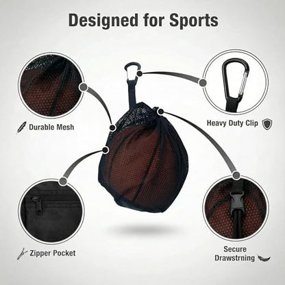 2-3-4 Pack Single Ball Bag for Basketball Soccer Volleyball,12x10 Inch Mesh Storage with Zipper Pocket,Portable Adjustable Drawstring Ball Bag with Hanging Clip Fits Most Backpacks - color: Black-4P