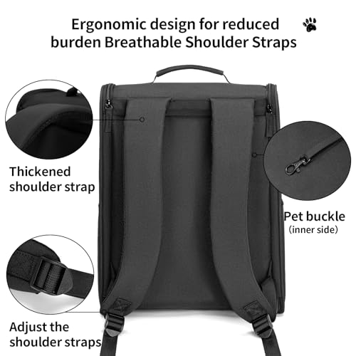 wakytu Cat Carrier Backpack,Steel Wire Frame More Stable,600D Wear-Resistant Oxford Fabric, Dog Carrier Cat Backpacks Suitable for Travel,Black - color: Black