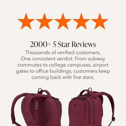SWISSGEAR Cecil Laptop Backpack, Fits Most 16-Inch Laptops, Three-Compartment Design, Airflow Back Panel, Merlot, 27.3L, 18-Inch - color: Merlot