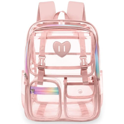 Clear Backpack for Girls Women Heavy Duty Transparent Bookbag School Backpack with Mesh Pockets Stadium Approved See Through Backpack (Pink) - color: Pink
