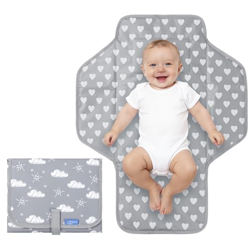 Baby Portable Changing Pad Travel - Waterproof Compact Diaper Changing Mat with Built-in Pillow - Lightweight & Foldable Baby Diaper Changer, Newborn Shower Gifts - color: Gray B