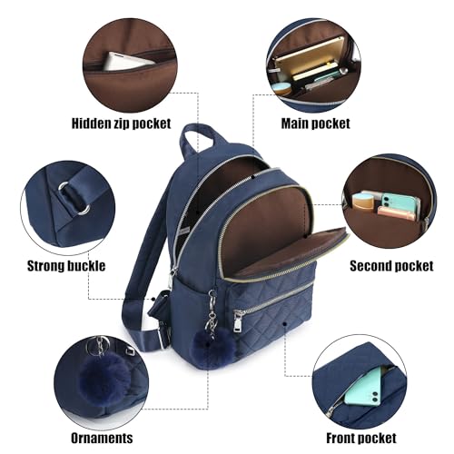 TANTOMI Mini Backpack Purse for Women Lightweight Small Backpack Purse Travel bookbag with Pom - color: Blue