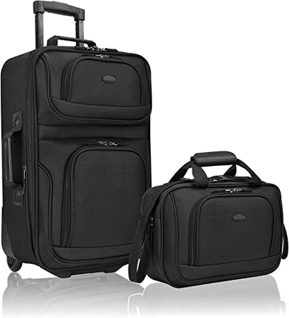 U.S. Traveler Rio Lightweight Softside Rolling Carry-on Suitcase, 2-Wheel Set, Black - color: Black, size: 21"/14"