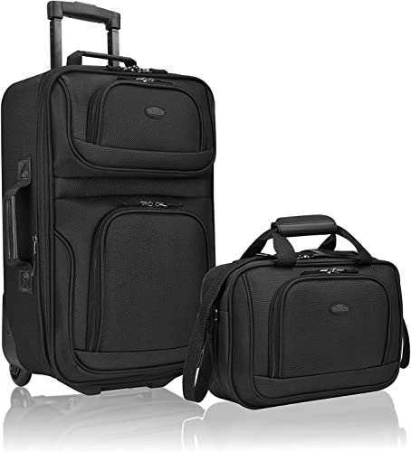 U.S. Traveler Rio Lightweight Softside Rolling Carry-on Suitcase, 2-Wheel Set, Black - color: Black, size: 21"/14"