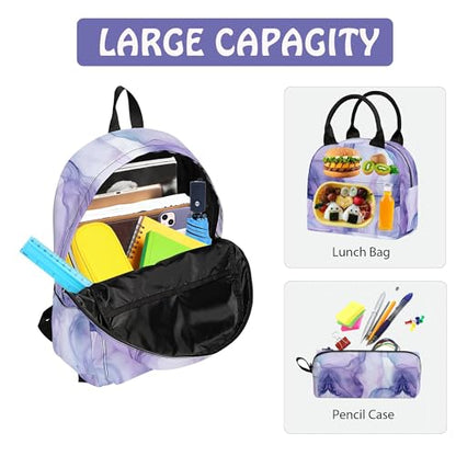 Marble 3PCS Backpack for Boys Girls, Kids Back to School Backpack Set with Lunch Box Pencil Case, 17 Inch Lightweight Bookpack 3 in 1 Set for Teens Elementary Middle High School Students - color: Marble-2