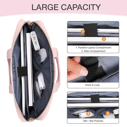 MOSISO 13-14 inch Laptop Bag, Laptop Briefcase Messenger Compatible with MacBook Neo 13 inch/Air 13.6/13 /Pro 13/14, Square Quilted Computer Bag Work Office Business with 3 Pockets&Strap, Pink - color: Pink, size: 13.3 inch