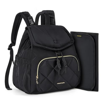 mommore Diaper Bag Backpack, Small Diaper Backpack for Travel, Drawstring Puffer Diaper Bag, Lightweight Quilted Baby Bag with Stroller Straps, Changing Pad - color: Drawstring-black