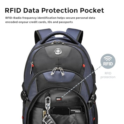 Swissdigital Design Laptop Backpack with USB Charging Port, Travel Backpack Fits 15.6 inches Computer, 31L College School Backpack for Men, Blue/Black | SD803-12 - color: Black/Blue