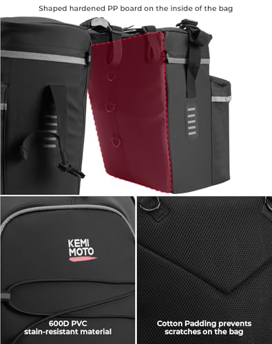 KEMIMOTO Bicycle Panniers Combo 3-in-1, Bike Saddle Grocery Bag with Waterproof Rain Cover, 52L Large Capacity Storage Cargo Cycling Backpack, Mountain Road E-bike Trunk Bag, Black