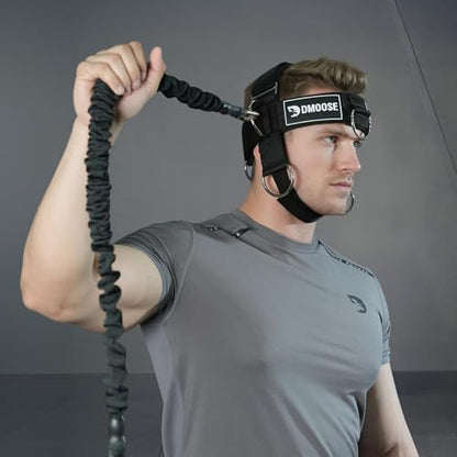 DMoose Fitness Neck Harness for Weight Lifting - Soft Padded Head & Chin Strap with 30" Heavy Duty Steel Chain - Neck Exerciser, Trainer & Strengthener to Support Injury Recovery and Intense Workouts - color: Black Plus
