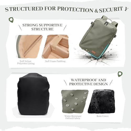 Camera Backpack for Photographers, DSLR/SLR Mirrorless Camera Bag with 14 Inch Laptop Compartment & Tripod Holder, Waterproof Rain Cover Photography Travel Daypack for Sony Canon Nikon Drone (Green) - color: Jungle Green