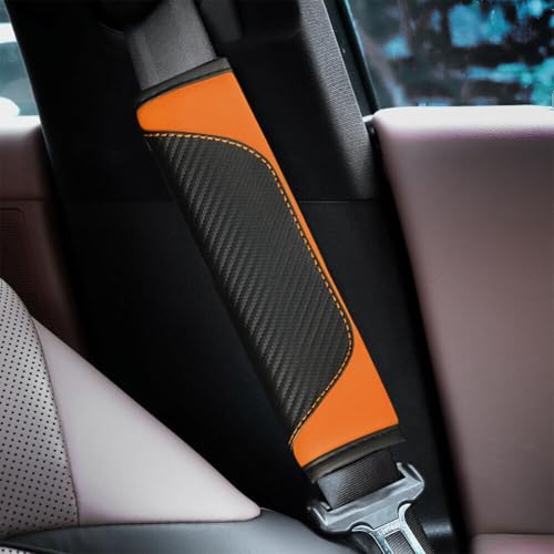 AUCELI 2PCS Car Seat Belt Cover, Carbon Fiber Seatbelt Shoulder Strap Covers, Breathable Leather Soft Harness Pad Protect Your Neck and Shoulder Compatible with Cars - color: Black/Orange