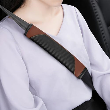 AUCELI 2PCS Car Seat Belt Cover, Carbon Fiber Seatbelt Shoulder Strap Covers, Breathable Leather Soft Harness Pad Protect Your Neck and Shoulder Compatible with Cars - color: Black/Coffee