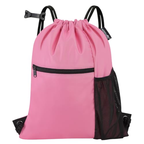 HOLYLUCK Men & Women Outdoor Sport Gym Sack Waterproof Drawstring Backpack Bag (Standard With Drawstring, Pink) - color: Pink, style: Standard With Drawstring