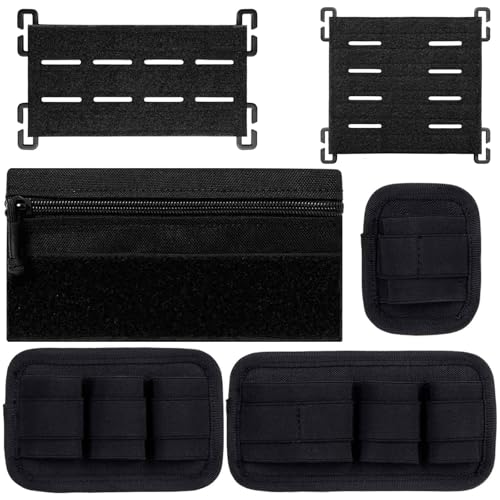 6 Piece Tactical Bag Insert Pack, Modular Elastic Loop Panel Organizers Pouch Insert Attachment with Hook Backed Fastener for Backpack Accessories - color: Black