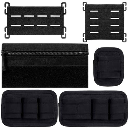 6 Piece Tactical Bag Insert Pack, Modular Elastic Loop Panel Organizers Pouch Insert Attachment with Hook Backed Fastener for Backpack Accessories - color: Black