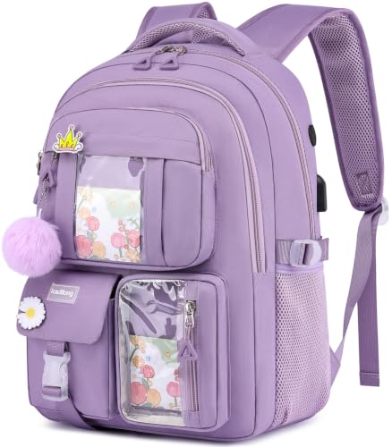 kadilong Cute School Backpack Bookbag for Girls,Laptop Bag Back Pack for Women Back Pack Anti Theft Mochila Escolar Mujer Niñas(Purple) - color: Purple, size: 15,6 inch