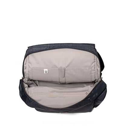 Baggallini Flap Laptop Backpack - 15"x11" Lightweight Work Travel Bag w/Luggage Sleeve & RFID - color: French Navy