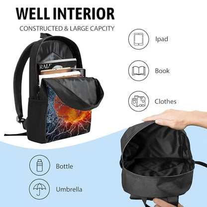 3PCS Basketball Backpack for Boys Girls Teens, School Backpack with Lunch Box Pencil Case for Elementary Middle High Students, 17 Inch Lightweight Bookpack 3 in 1 Set Back to Shool Supplies for Kids - color: Water Fire Basketball S01