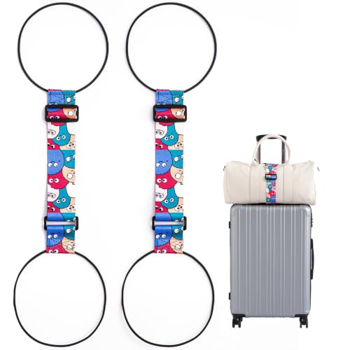 2 Pack Luggage Connector Straps for Suitcases 25 Colors, Adjustable Elastic Travel Bag Strap with Dual Stability Design, Add-a-Bag Hands-Free Luggage Belt, Fits Most Carry-On & Checked Luggage - color: Pom-pom