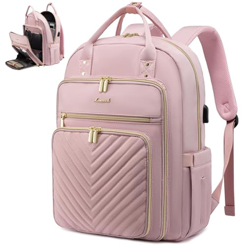 LOVEVOOK Laptop Backpack Women Teacher Backpack,15.6 Inch Laptop Bag with USB Port,Waterproof Daypack for Work Travel Pink - color: Pink, size: 15.6 inch-Standard Laptop Compartment