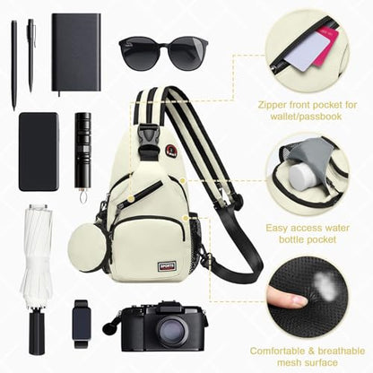 Convertible Sling Bag with Coin Pocket, 7.9" Tablet Crossbody Mini Backpack with Headphone Jack Casual Pack for Women Men Travel, White - color: White, size: Small