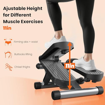Sweetcrispy Mini Stair Stepper with Resistance Bands, Hydraulic Home Stepper Machine, 300 LBS Weight Capacity, Compact Cardio Equipment with LCD Monitor, No Assembly Required - color: Silver